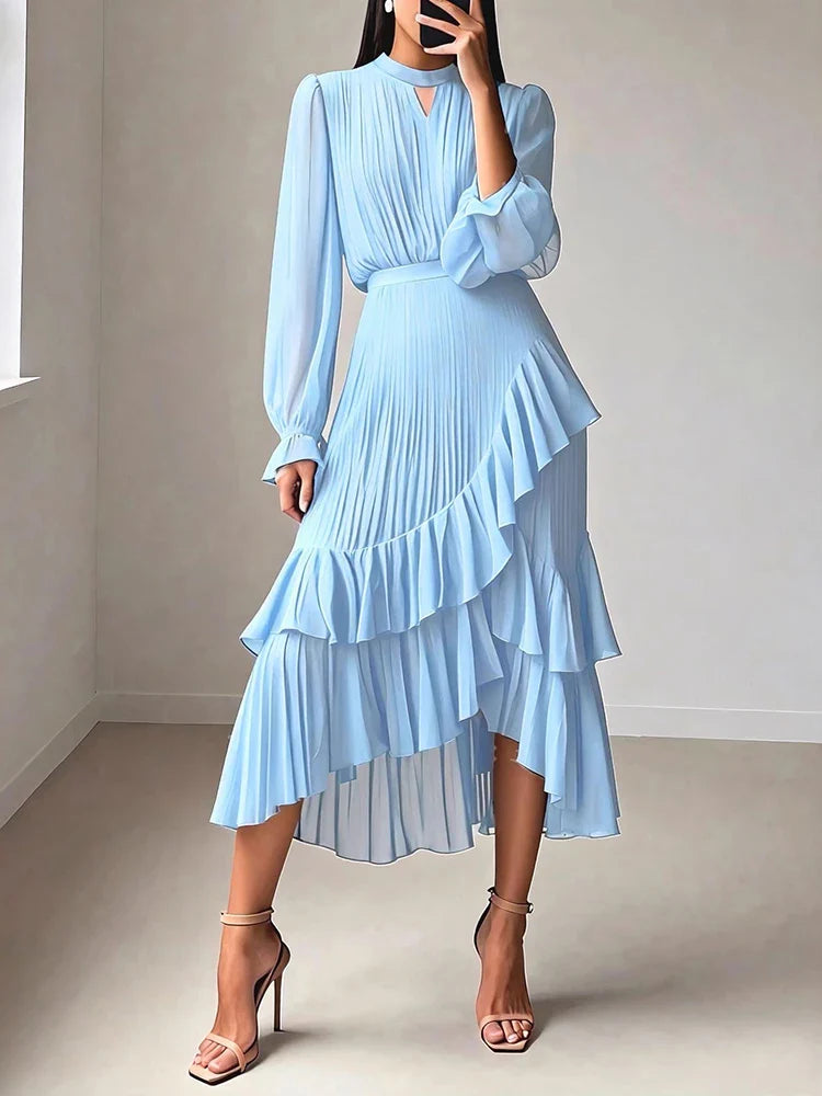 Meera Pleated Ruffle Midi Dress