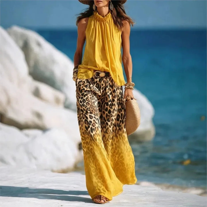 Isella Elegant Leopard Print Palazzo Set