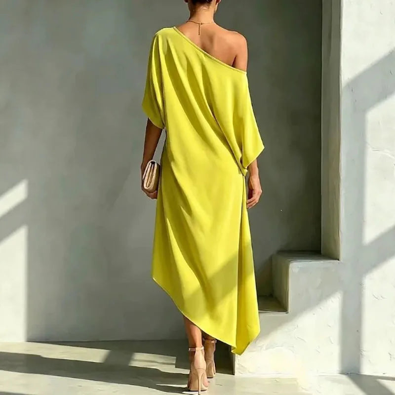 Oleena Elegant Asymmetrical Midi Dress