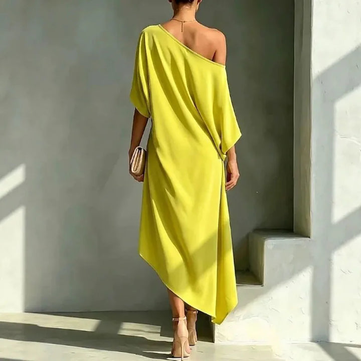 Oleena Elegant Asymmetrical Midi Dress
