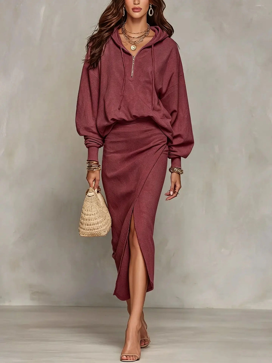 Marbel Asymmetric Wrap Skirt Set