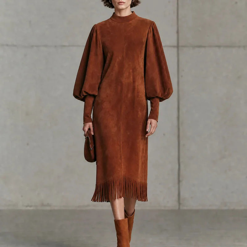 Halcyon Lantern Sleeve Fringe Dress