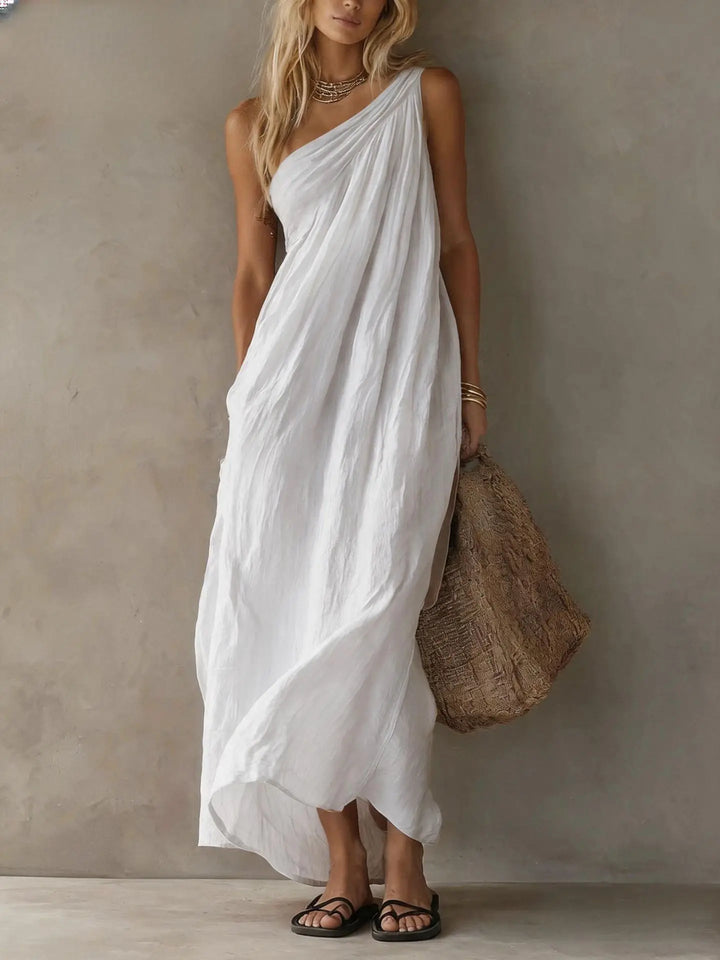 Mareena One Shoulder Linen Maxi Dress