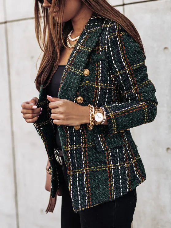 Estelle Double Breasted Plaid Blazer
