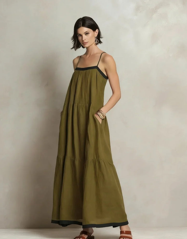 Ellie Bohemian Spaghetti Strap Linen Maxi Dress
