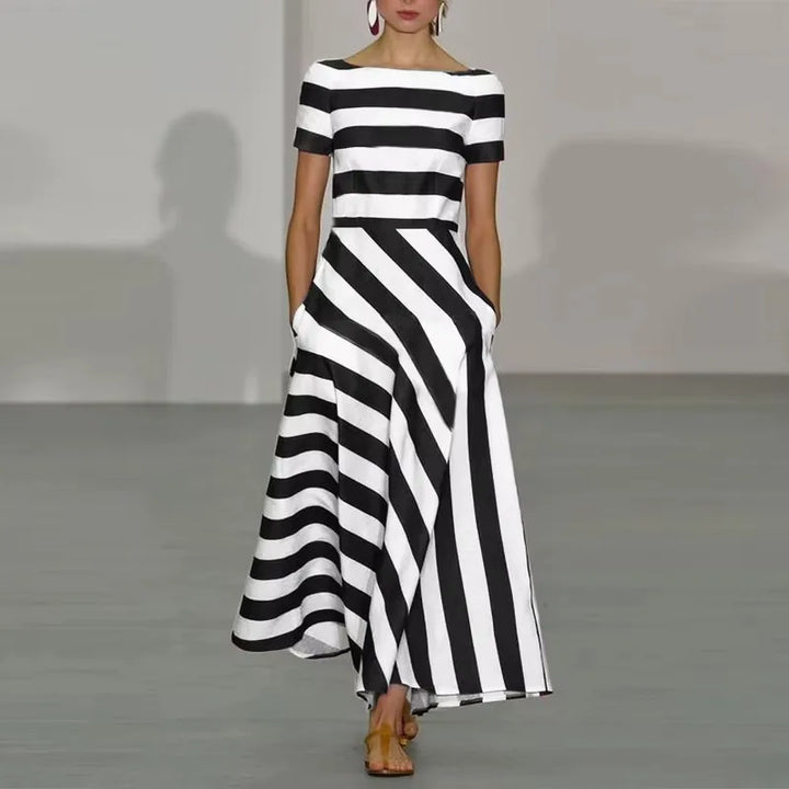 Alinae Striped Boat Neck Maxi Dress