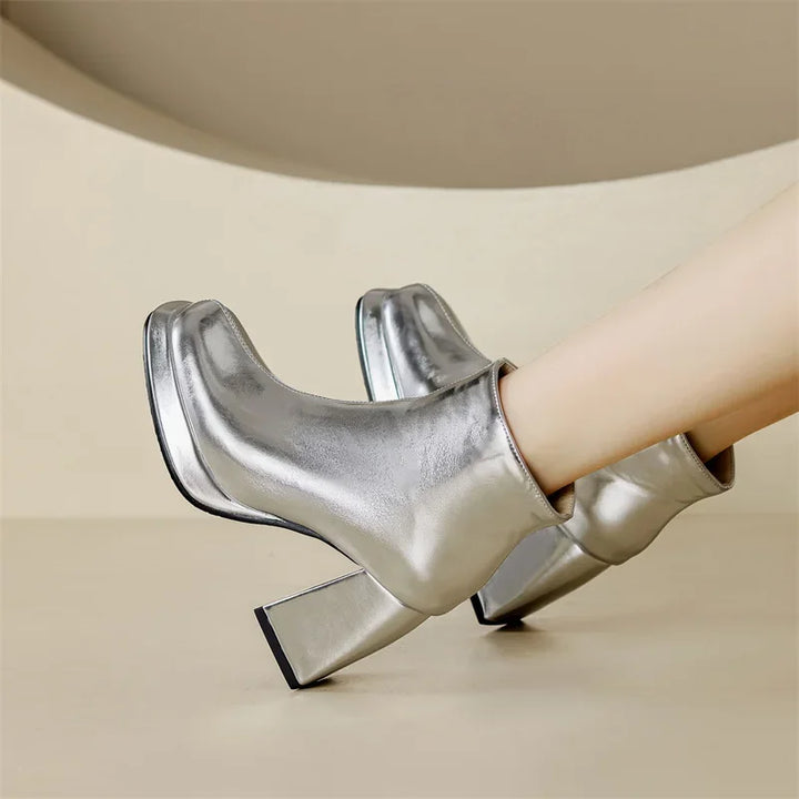 Elara Metallic Platform Ankle Boots