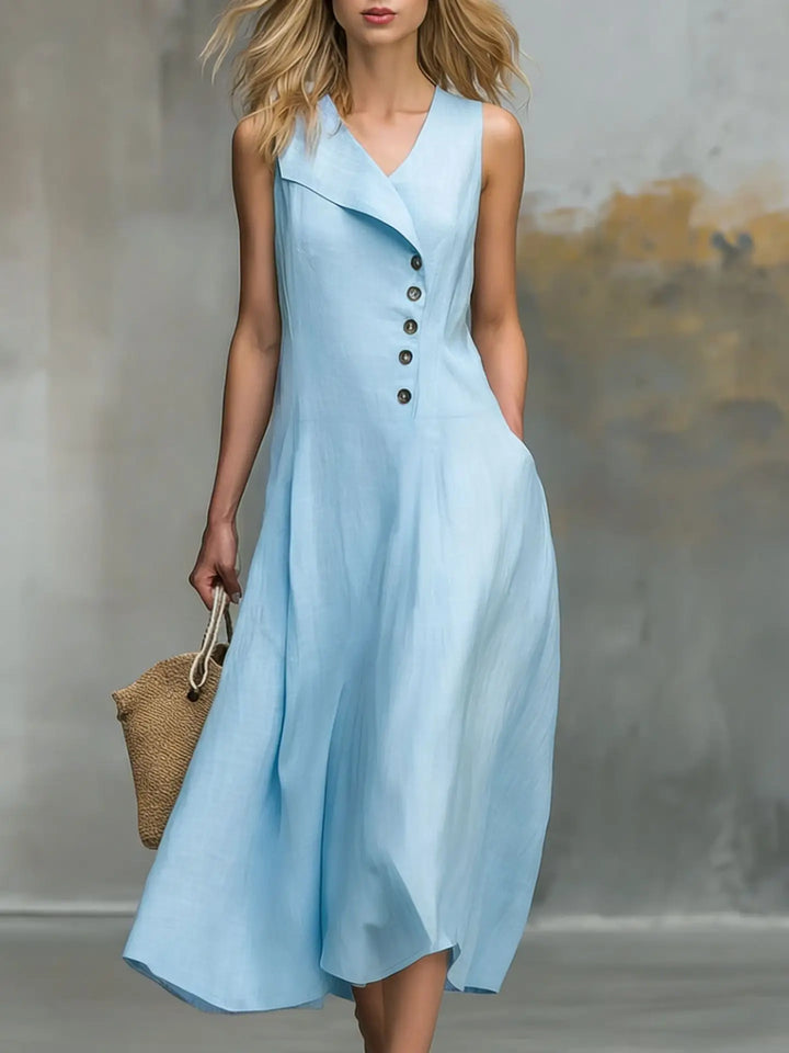 Kendall Button Detail Flowy Midi Dress