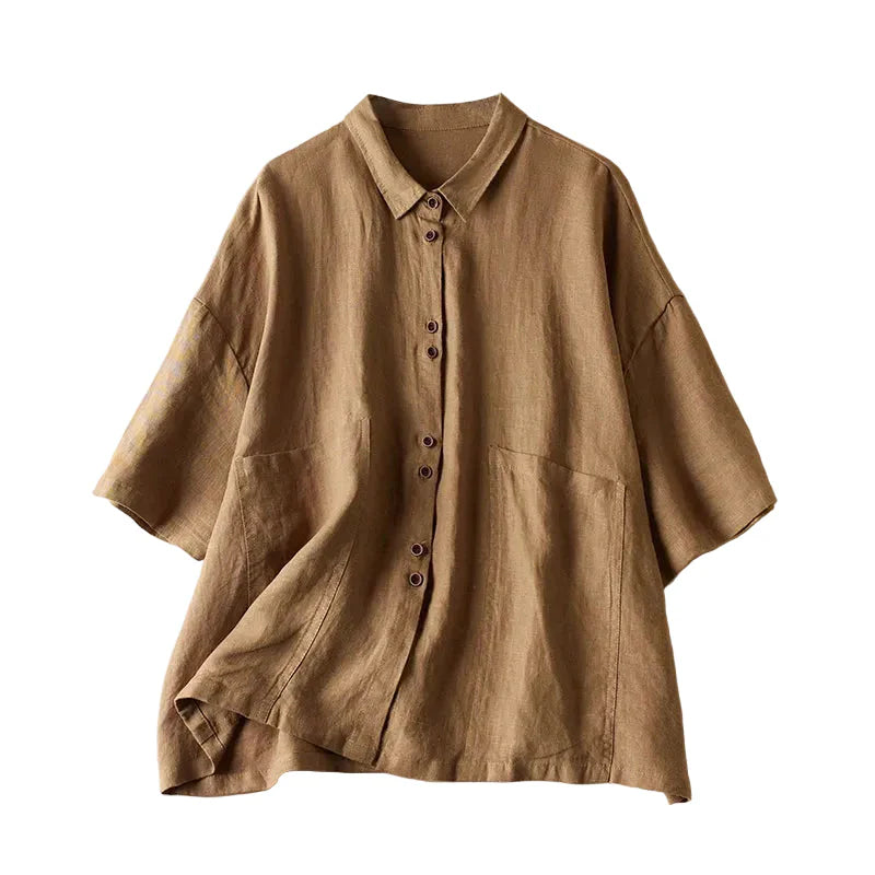 Rosy Relaxed Linen Button Blouse