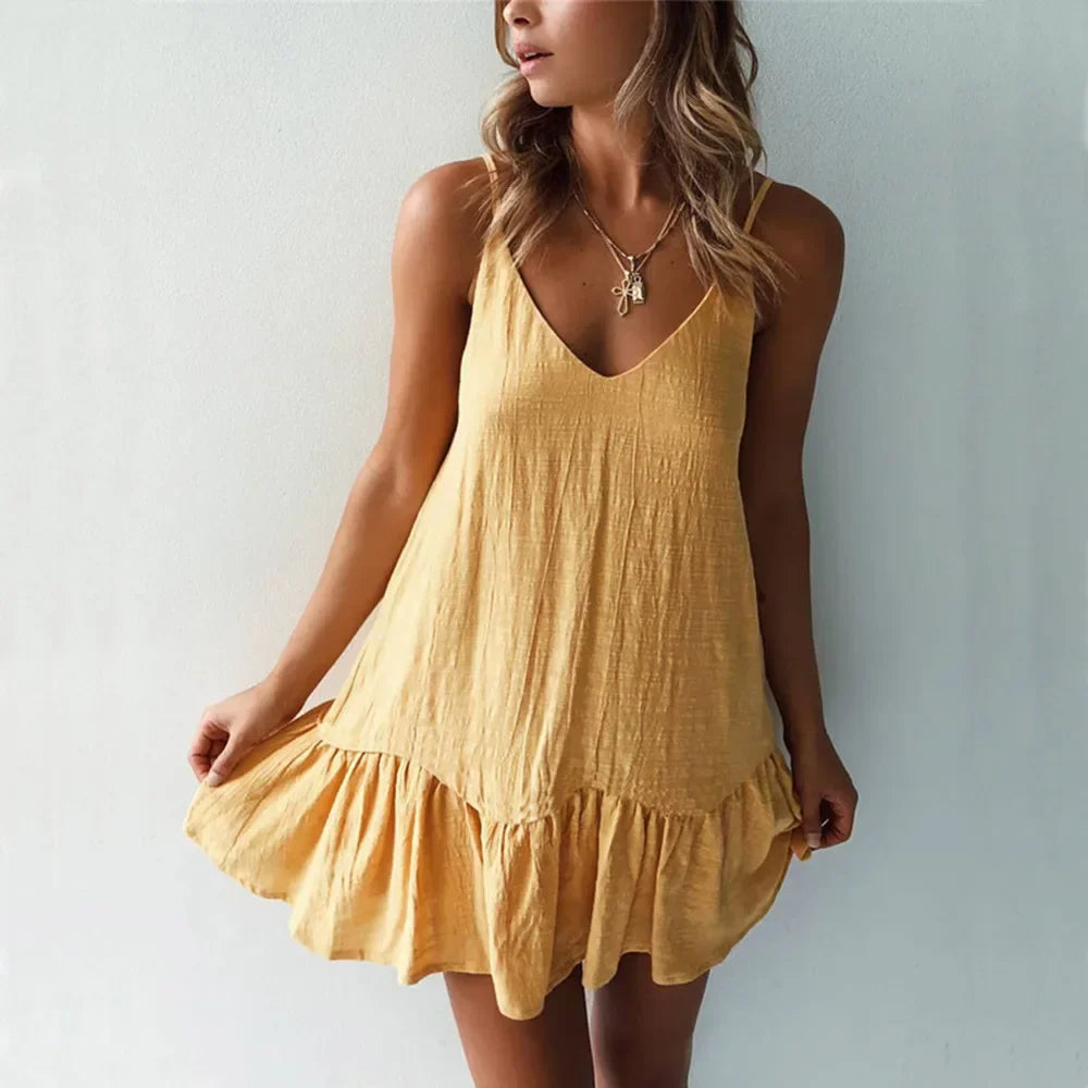 Adriana Linen Ruffle Dress