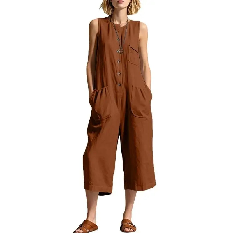 Basma Button Front Relaxed Dungaree Jumpsuit