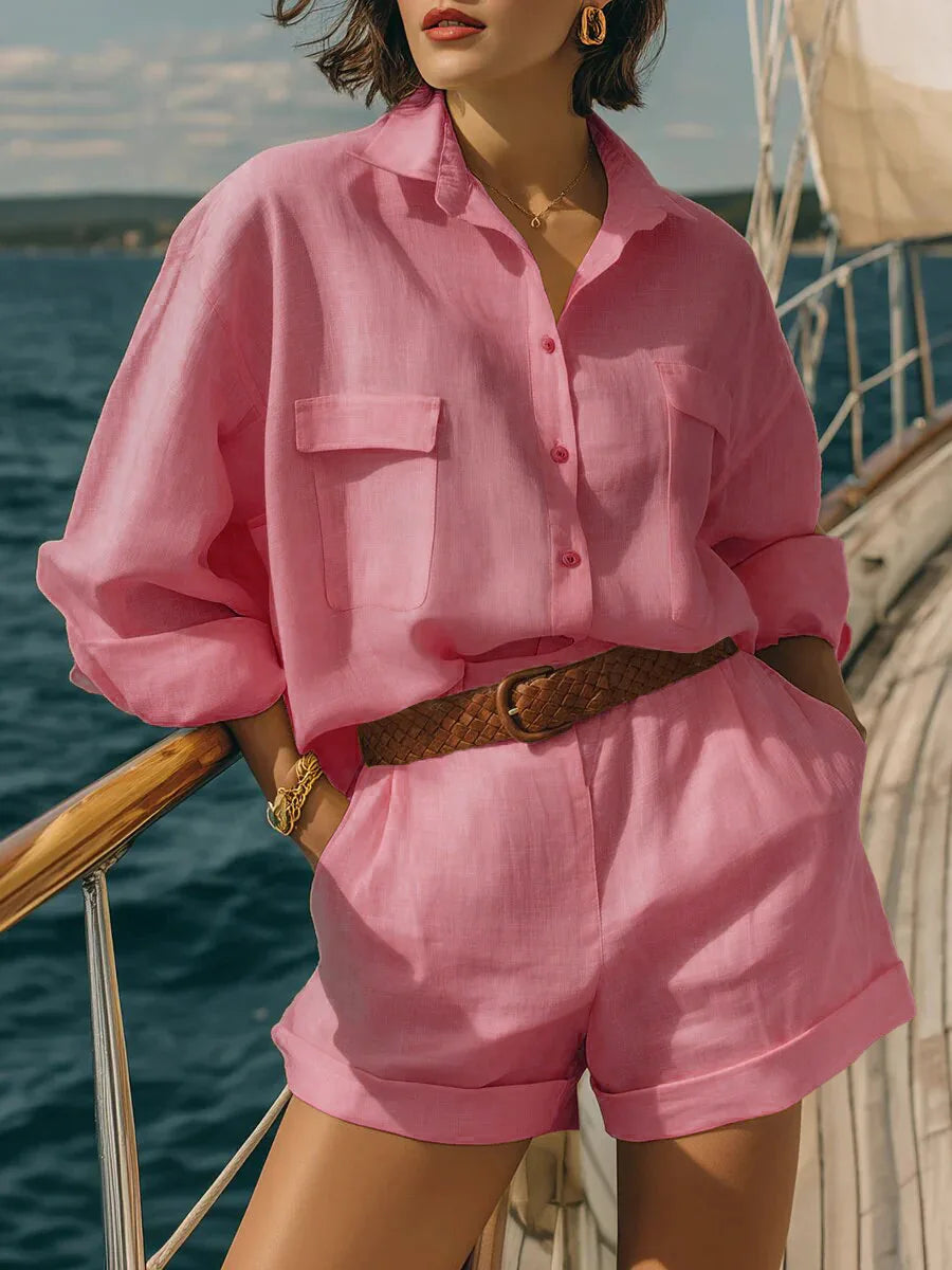 Cienna Casual Long Sleeve Breasted Two-Piece Set