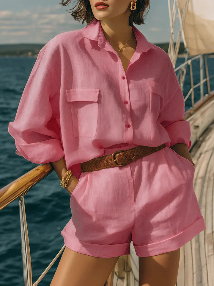 Cienna Casual Long Sleeve Breasted Two-Piece Set