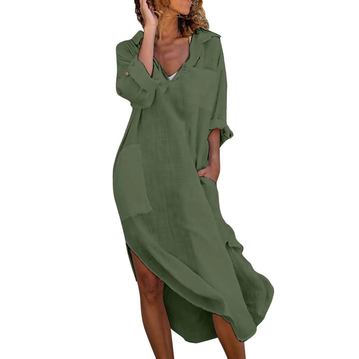 Violetta Flowing Linen Long Shirt Dress