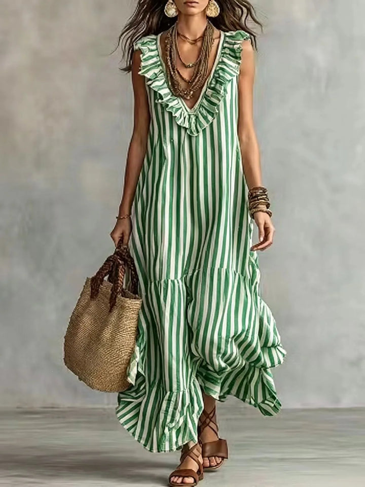 Opaline Ruffle Striped Maxi Dress