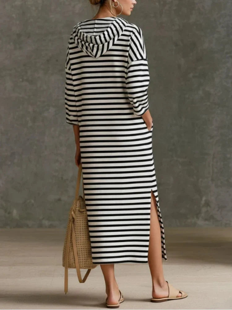 Adeline Striped Hooded Midi Dress