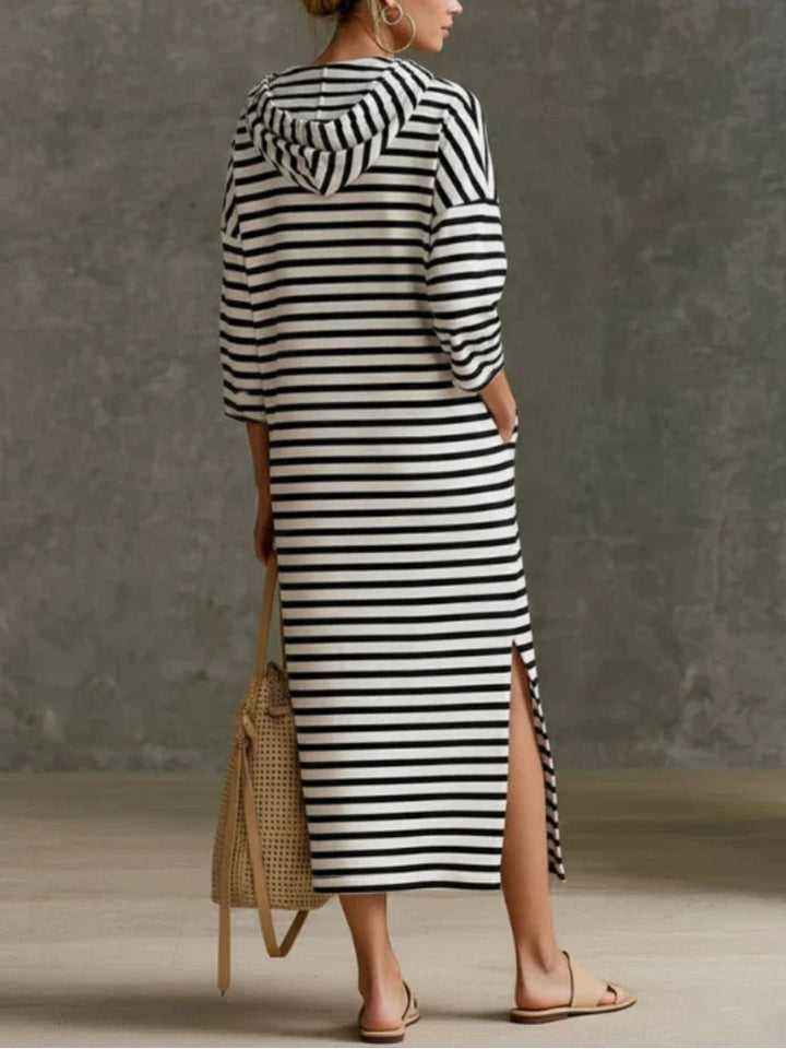 Adeline Striped Hooded Midi Dress