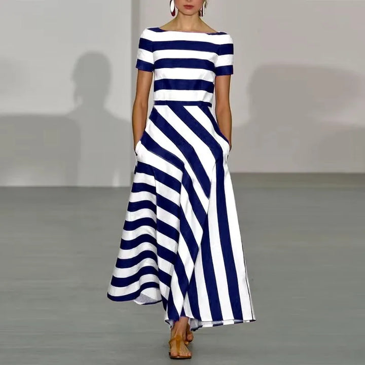 Alinae Striped Boat Neck Maxi Dress