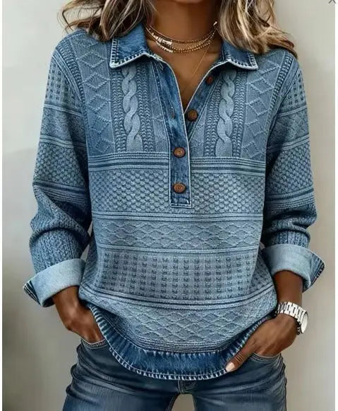 Helena Denim Trim Blouse