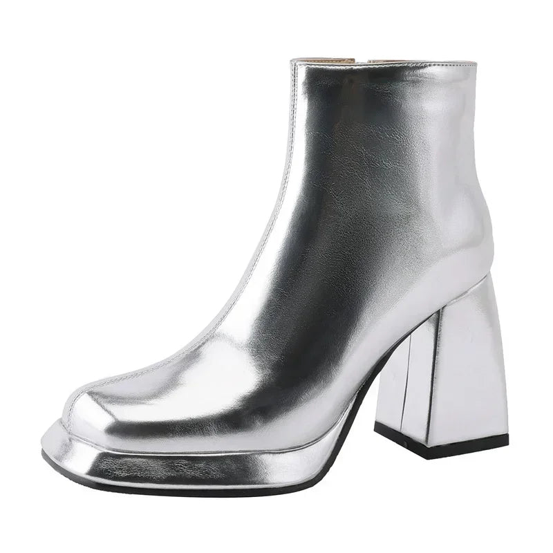 Elara Metallic Platform Ankle Boots