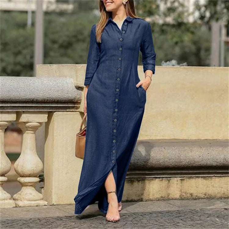 Felicity Denim Maxi Shirt Dress