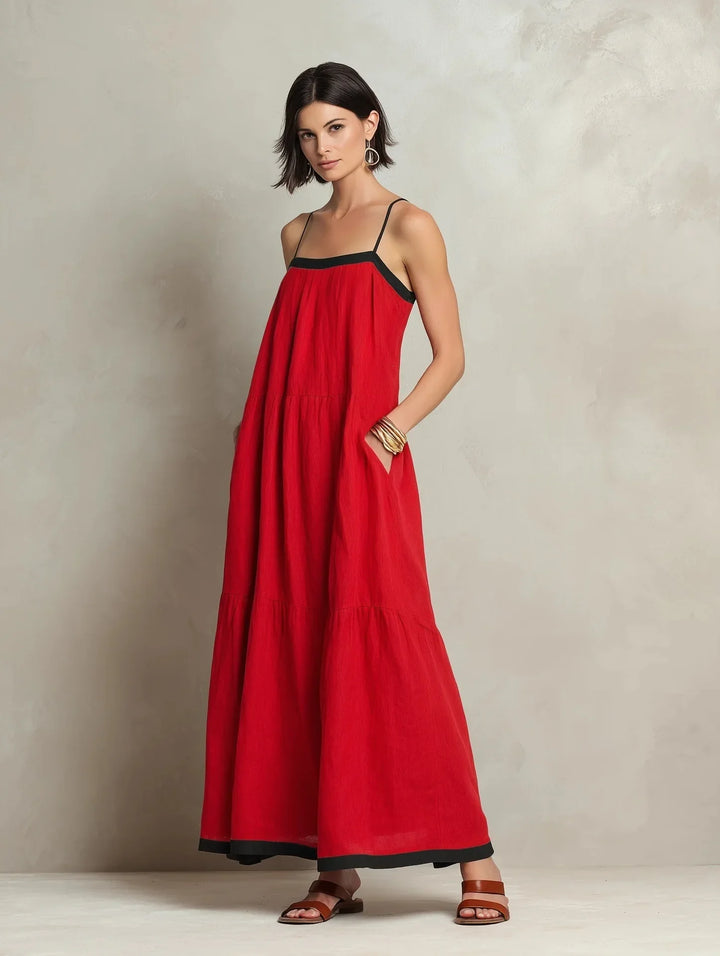 Ellie Bohemian Spaghetti Strap Linen Maxi Dress
