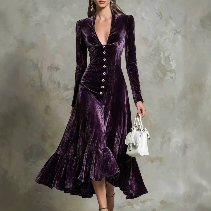 Vienne Button Front Velvet Dress