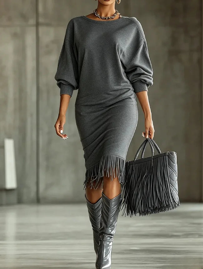 Delphine Fringe Hem Sweater Dress