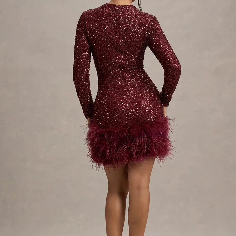 Larkspur Feather Trim Mini Dress