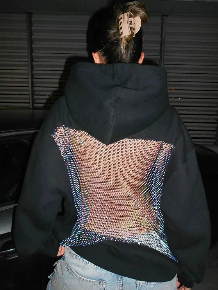 Delphine Rhinestone Mesh Back Hoodie