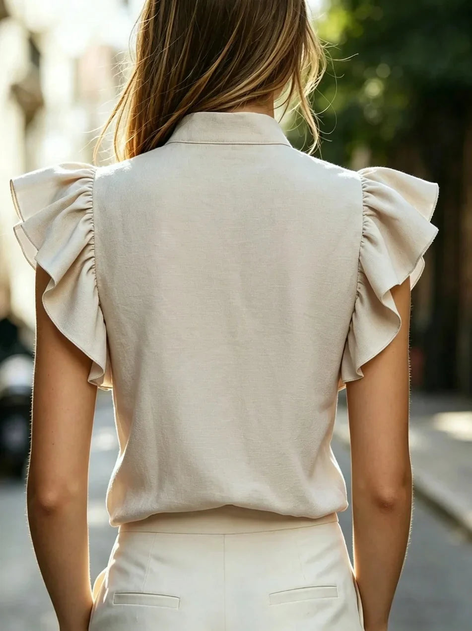 Elora  Ruffle Sleeve V Neck Blouse