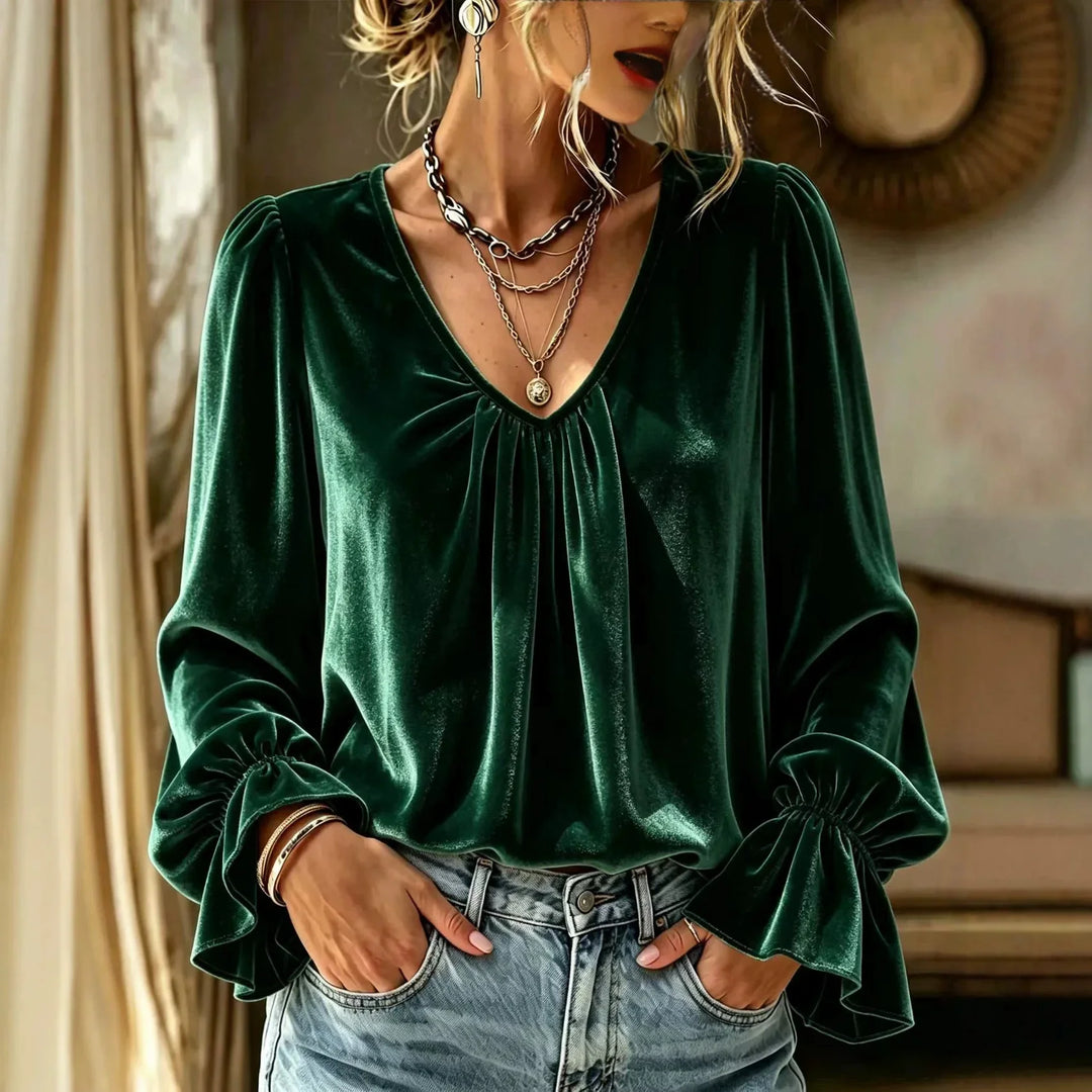 Corinne Pleated V Neck Blouse