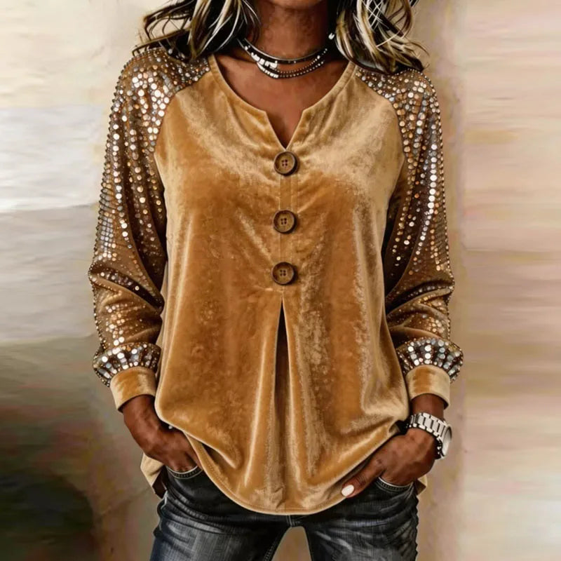 Anna Velvet Sequin Sleeve Blouse