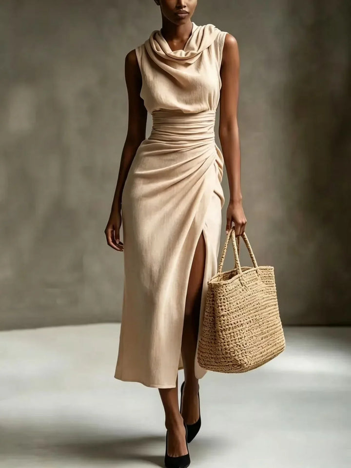Prisca Ruched Scarf Neck Maxi Dress