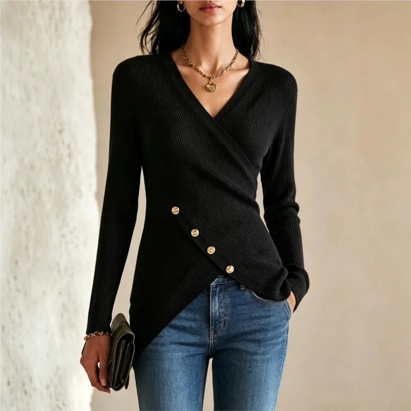 Adalina V Neck Ribbed Sweater