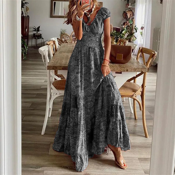Ekara Bohemian Printed Petal Sleeve Maxi Dress