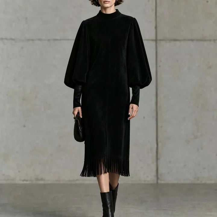Halcyon Lantern Sleeve Fringe Dress