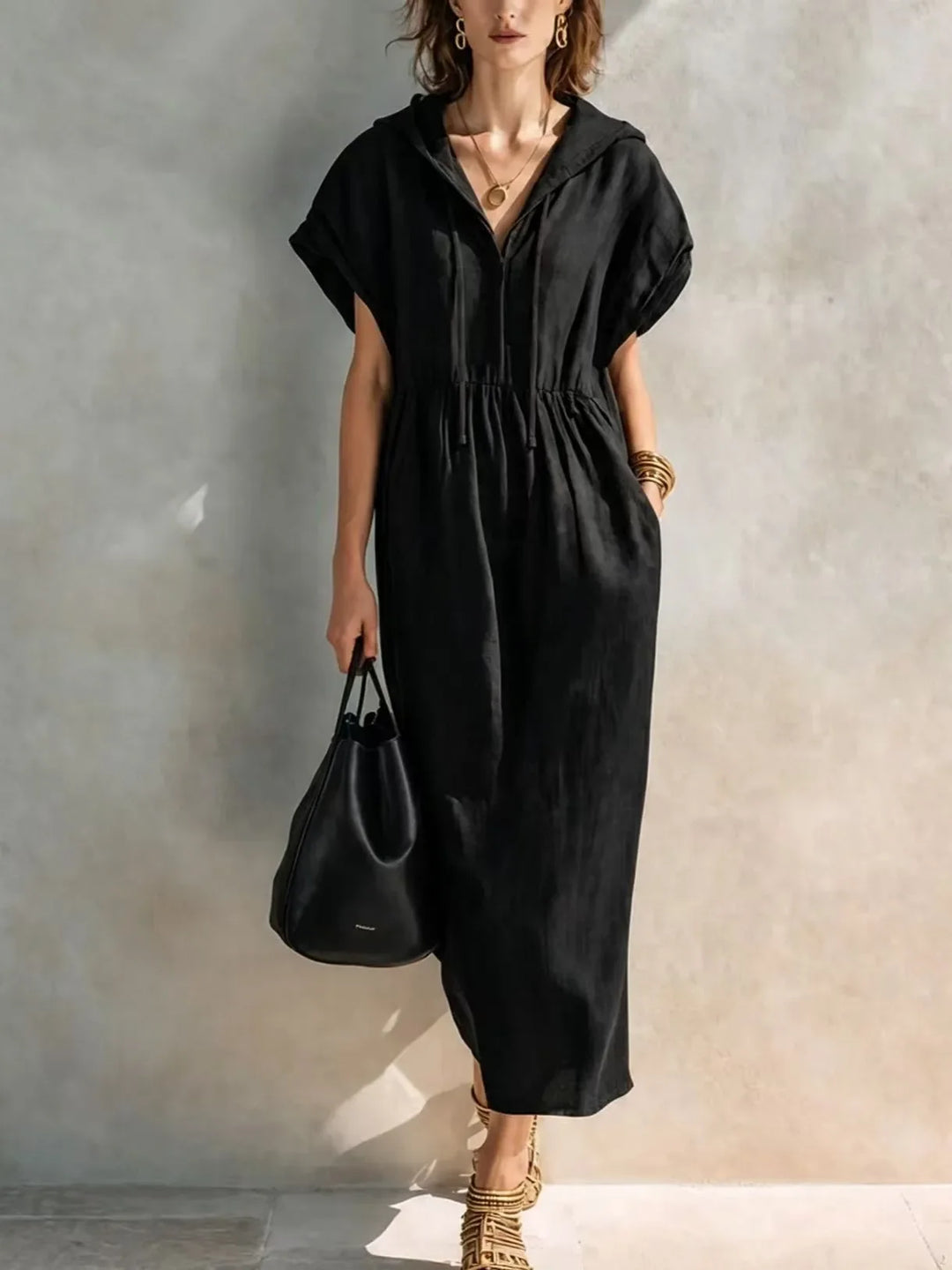 Celina Casual Hooded Maxi Dress