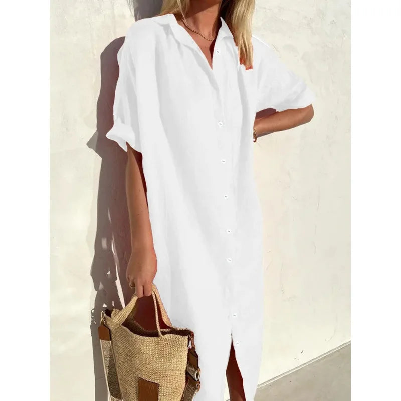 Leslie Button Front Midi Dress