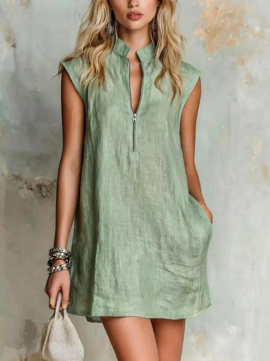 Graciela Half Zip Linen Mini Dress