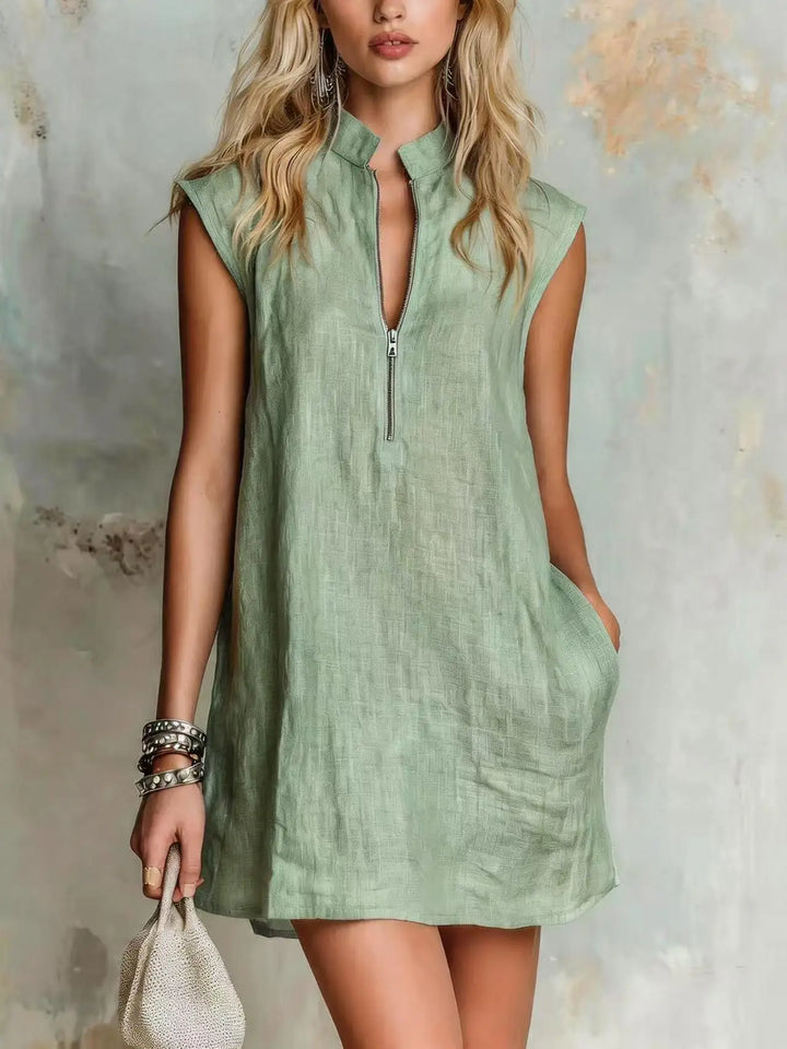 Graciela Half Zip Linen Mini Dress