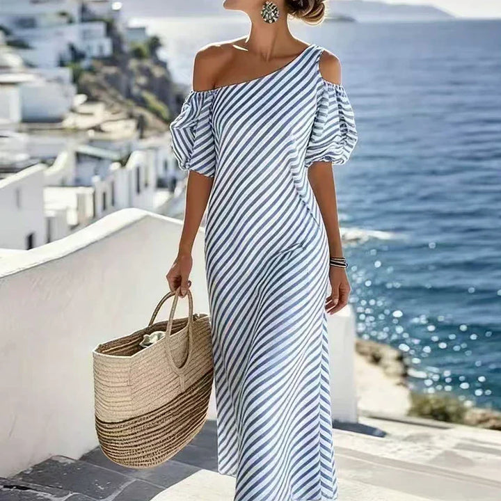 Lara Bohemian Striped One Shoulder Maxi Dress