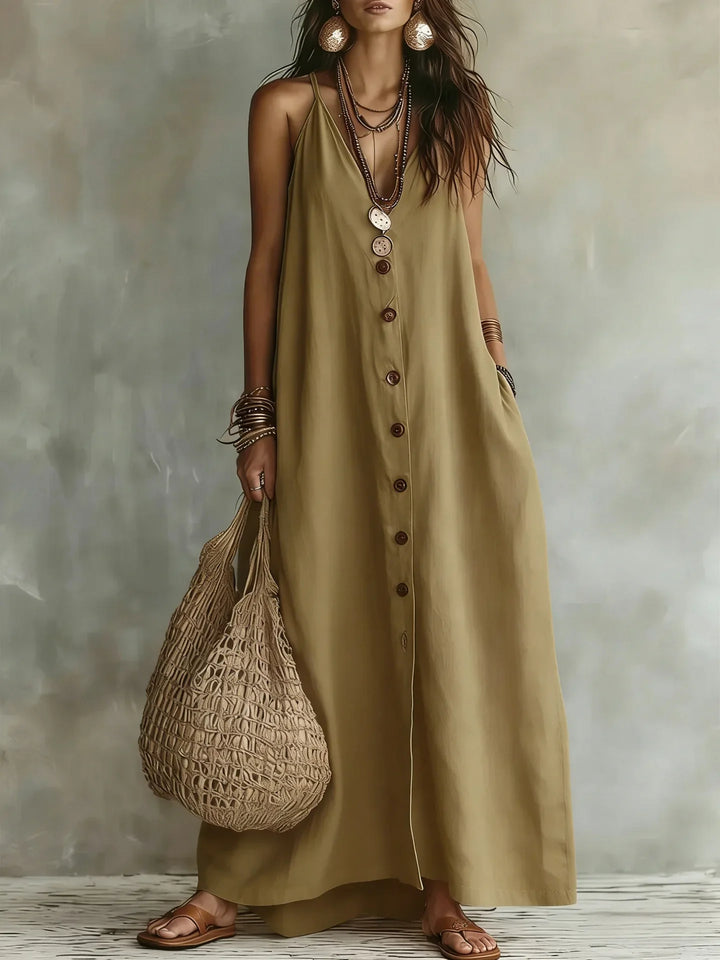 Briallen Breathable Sleeveless Linen Maxi Dress