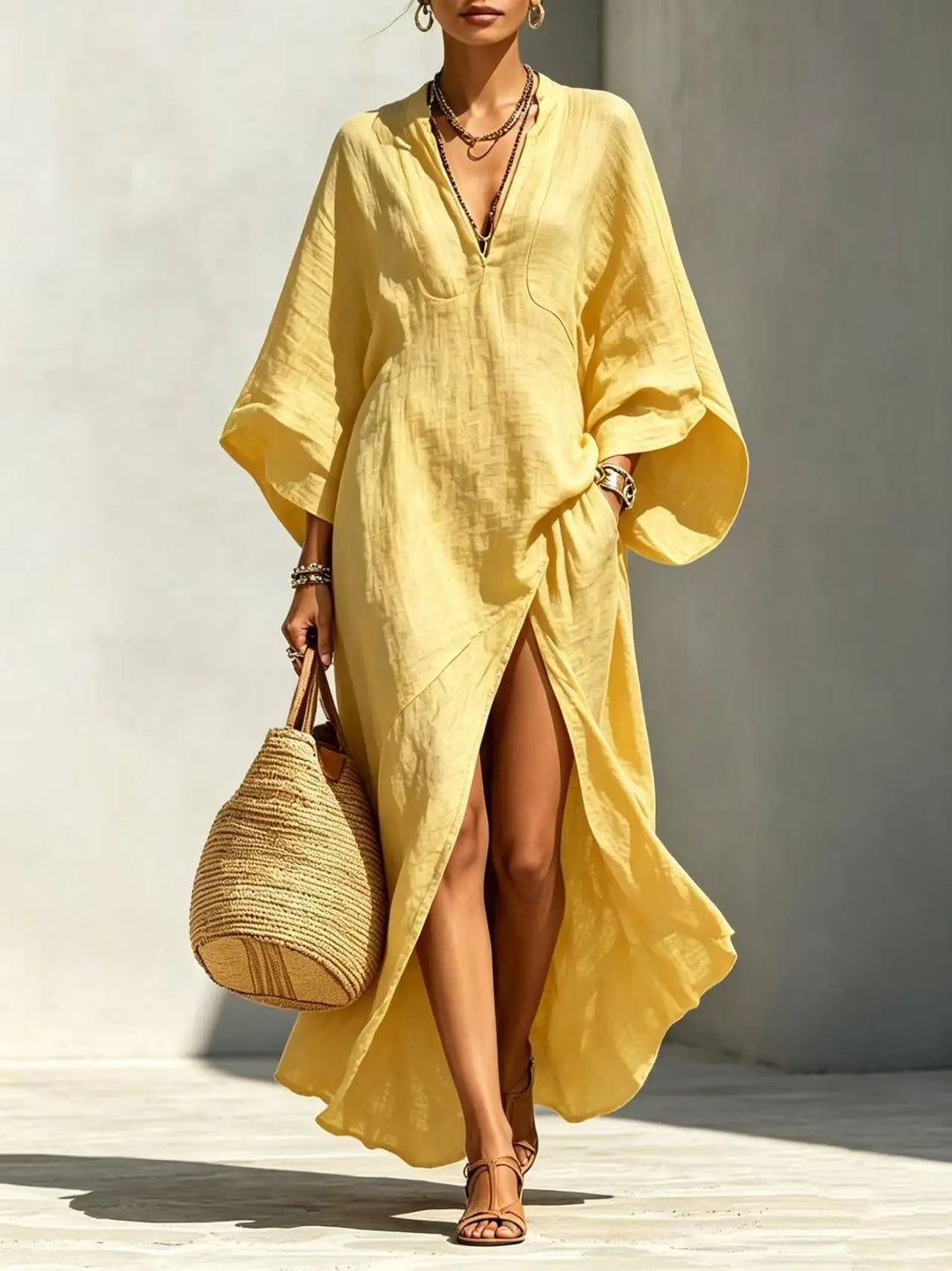 Olive High Slit Boho Maxi Dress