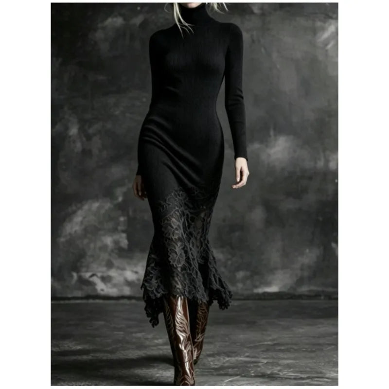 Ines Ribbed Turtleneck Dress