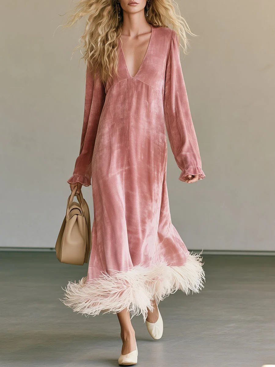 Solange Feather Trim Maxi Dress