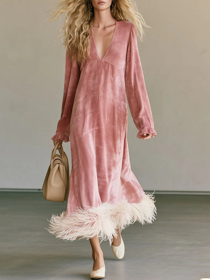 Solange Feather Trim Maxi Dress