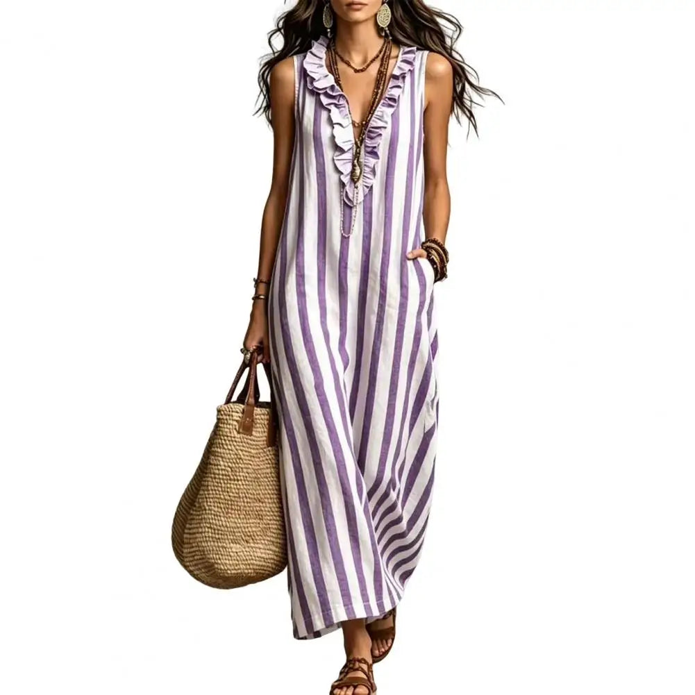 Renata Striped Linen Maxi Dress