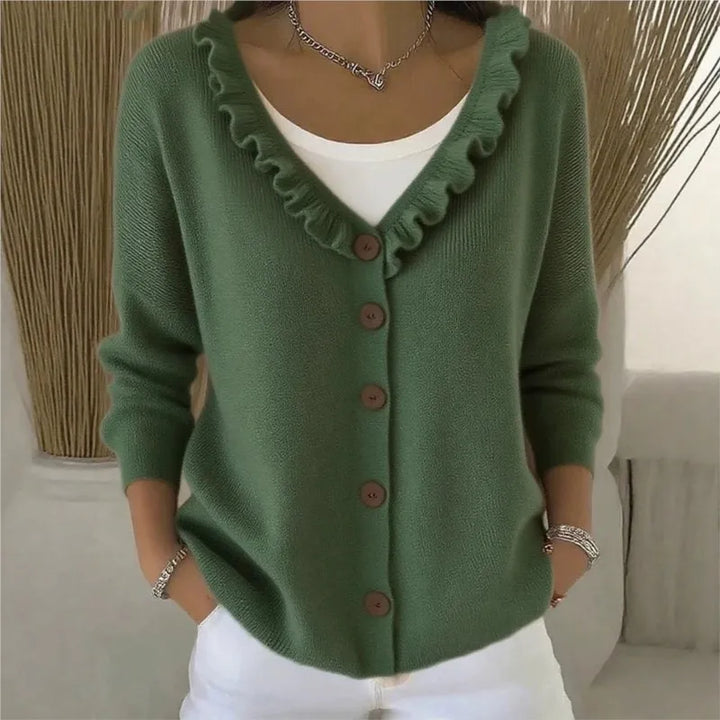 Colette Ruffle Neck Button Cardigan