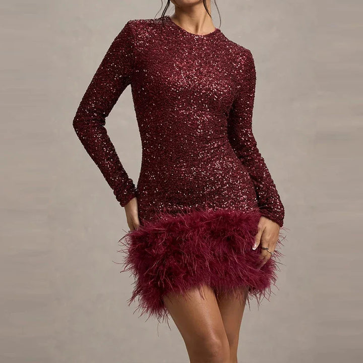 Larkspur Feather Trim Mini Dress
